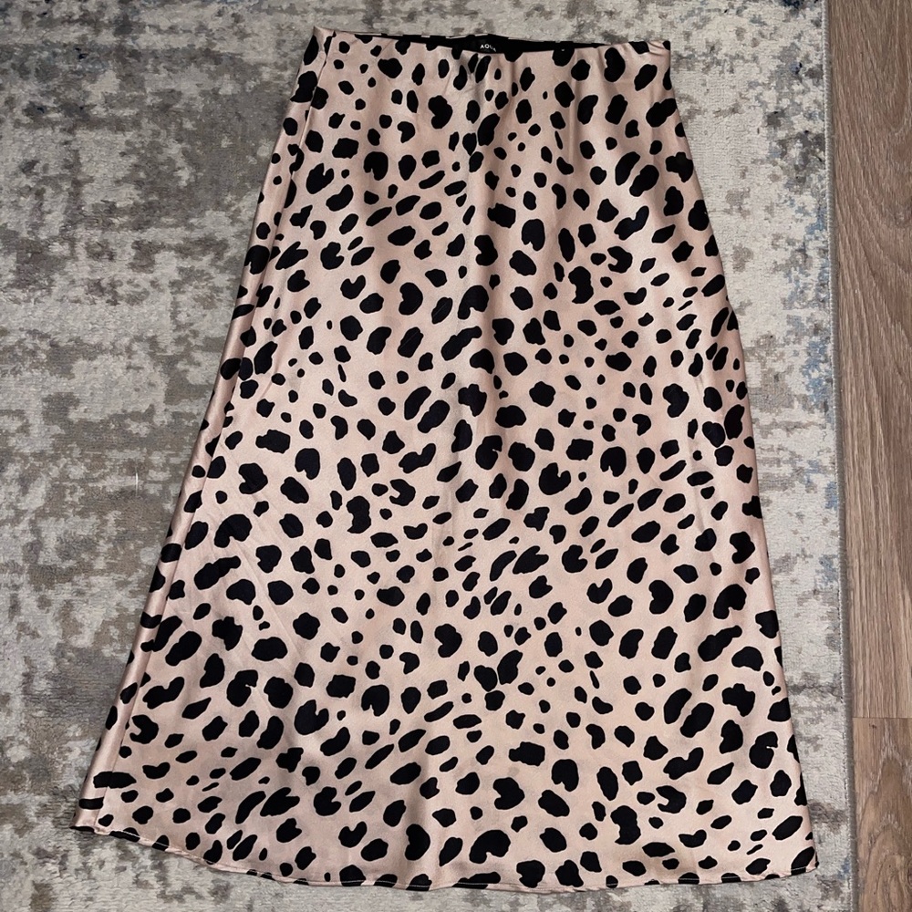 AQUA Satin Midi Slip Skirt- Cheetah Print